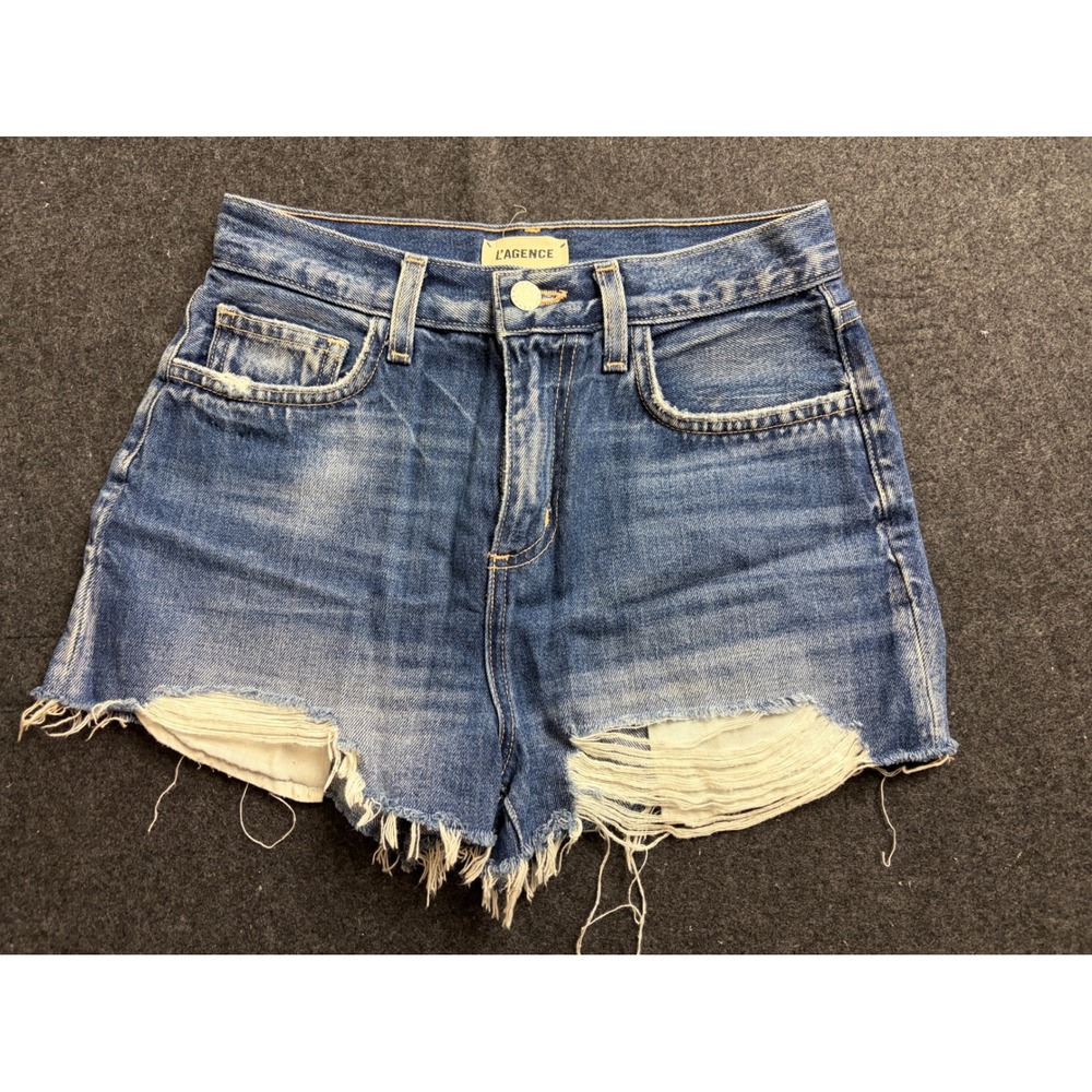L'AGENCE Distressed Denim Shorts Soft Mint Blue Womens 24 2725FLI NWT
